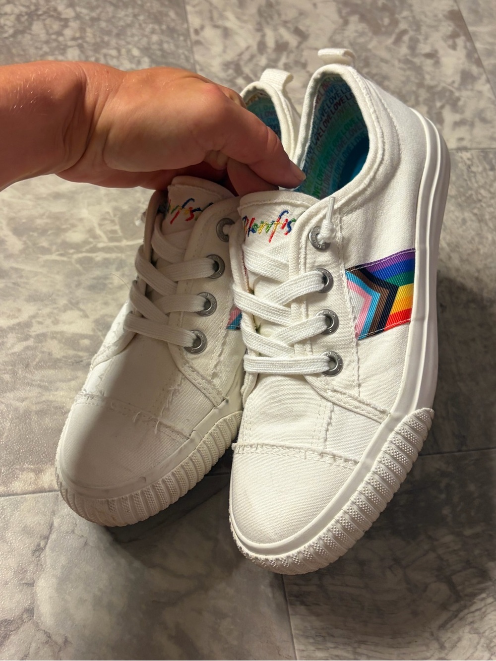 Blowfish White Pride Canvas Sneakers with Rainbow Chevron Detail